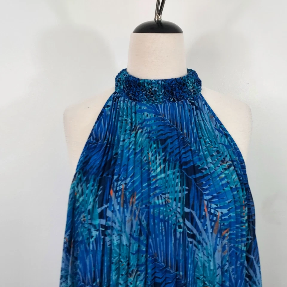 Jennifer Lopez Flowy Pleated Shirt Top Womens Plus 0X Sleeveless Blue Green JLO - Image 3 of 4