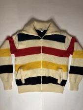 Vtg LL BEAN USA Men’s L Hudson Bay Point Stripe Wool Cardigan Sweater Jacket