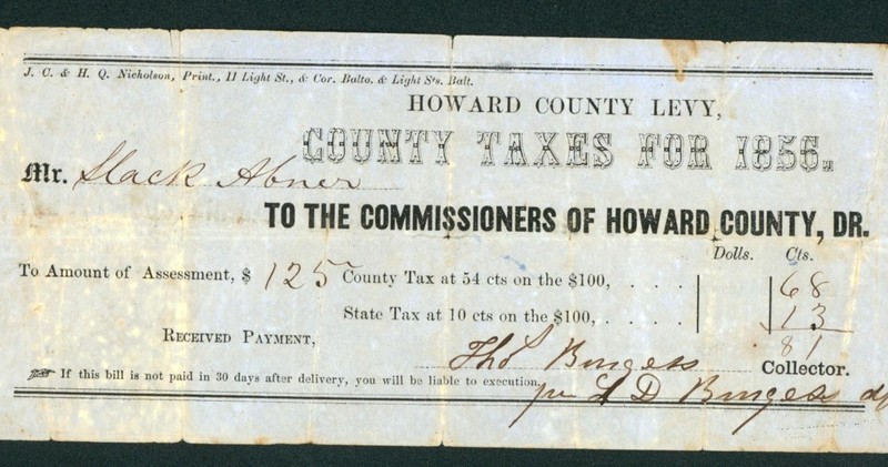 $125 1856 Howard County Levy - The Commissioners of Howard County Check