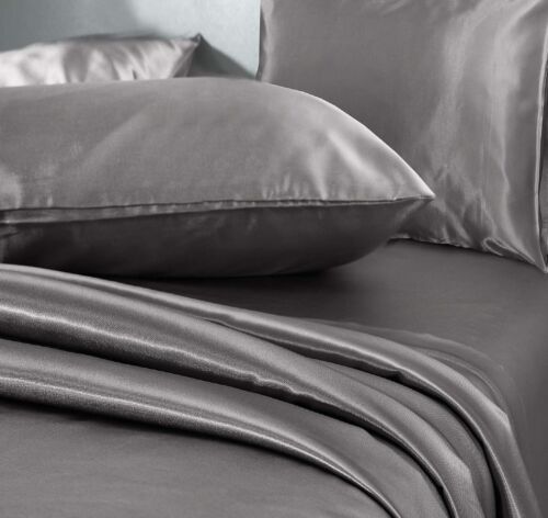 King Sz 4 Pc Bed Sheet Set Silky Smooth Satin Deep Pocket X002YMM88F - Picture 4 of 6