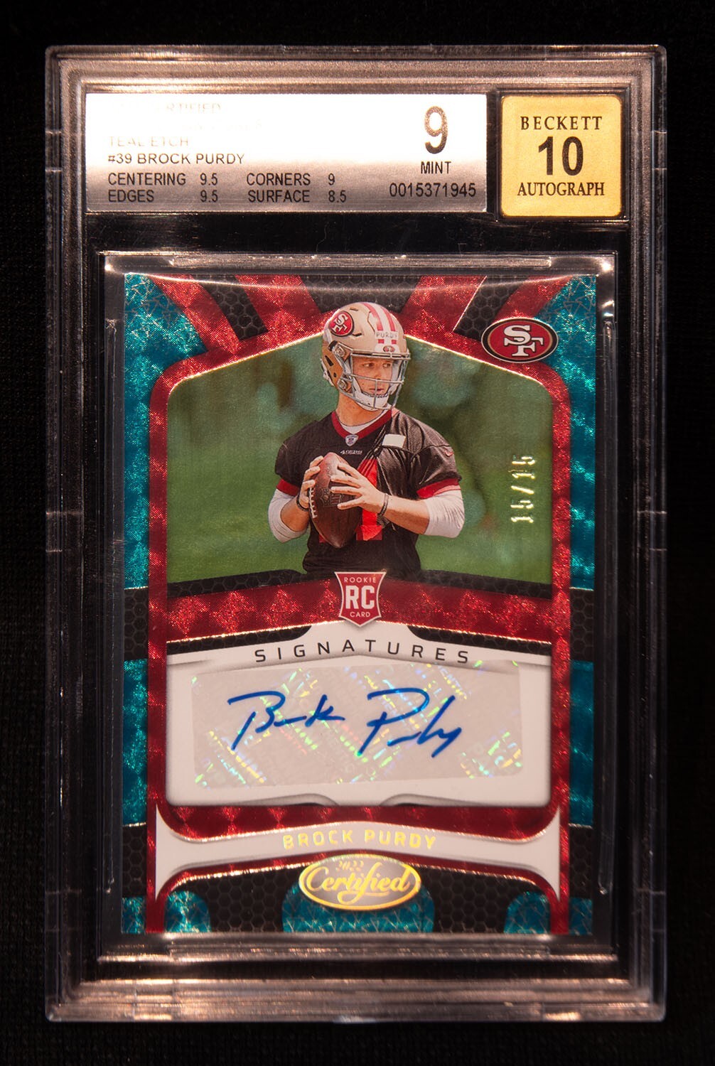 Brock Purdy Panini Certified Rookie Signatures #RSBP Mirror Teal Etch