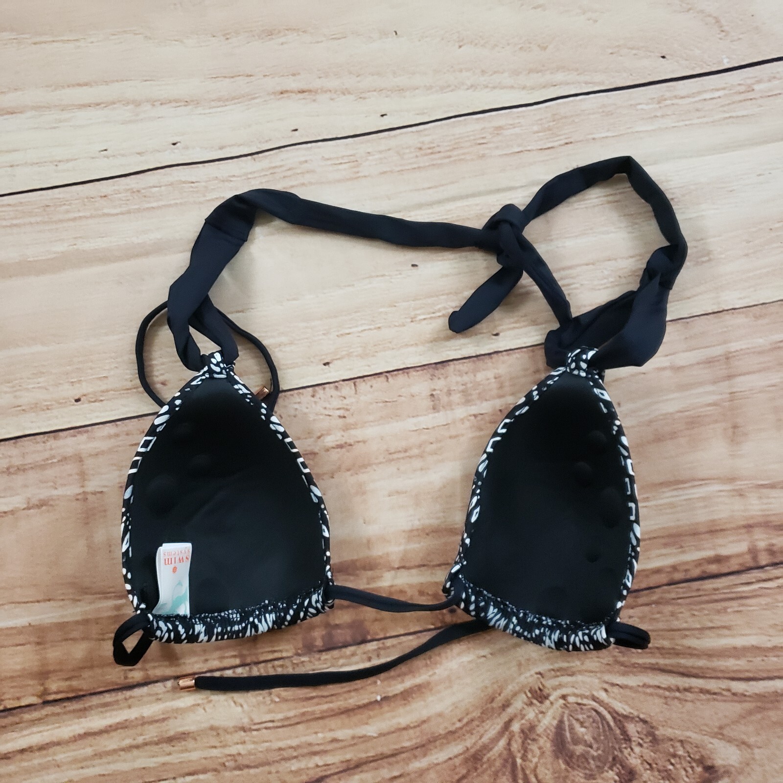 NEW Swim Systems Bikini Top Womens Small Black Triangle Swimsuit Halter Ladies