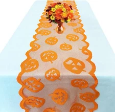 Orange Pumpkin Table Runner for Halloween Table Decorations - Lace Halloween ...