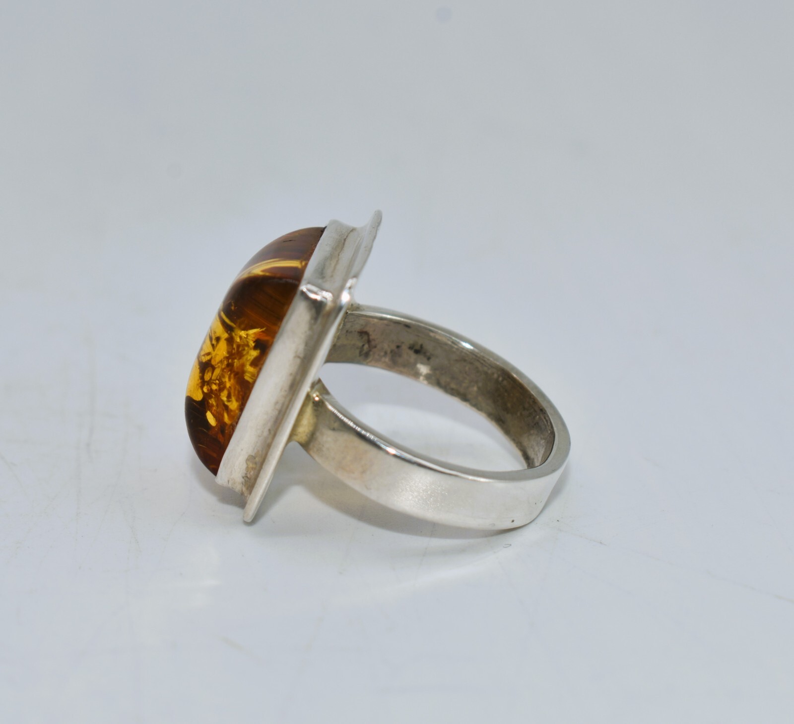 Cognac Amber Sterling Silver Rectangular Ring Siz… - image 3