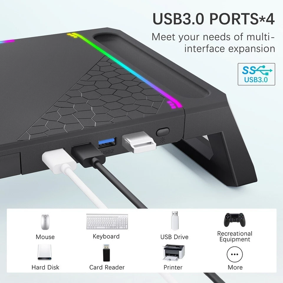 Monitor Stand for Desk RGB Gaming Lights Foldable with 4 USB 3.0 Hub - Image 3 of 4