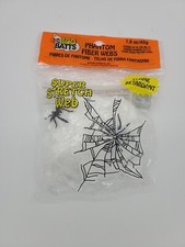 Vintage Halloween Spider Web W/Spiders Boo Bats Phantom Fiber Stretchable Webs