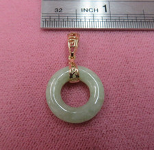 Vtg 14K Green Jadeite Jade Donut Pendant w/ Large Bail