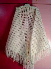 Women's Fringe Boho Triangle Cape New Crochet Handmade Hand Shawl White Knit