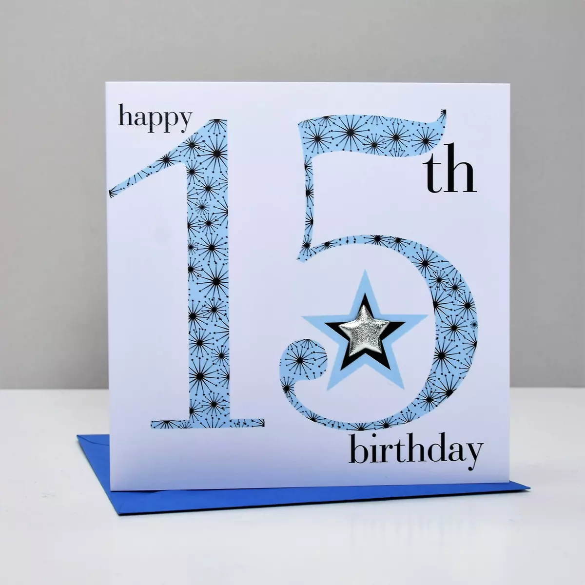 Birthday Card, Age 15 Boy, Happy 15th Birthday, Embellished with a