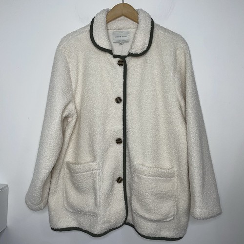 LUCKY BRAND Sherpa Faux Shearling Teddy Fleece Coat Jacket Size L Oatmeal $169