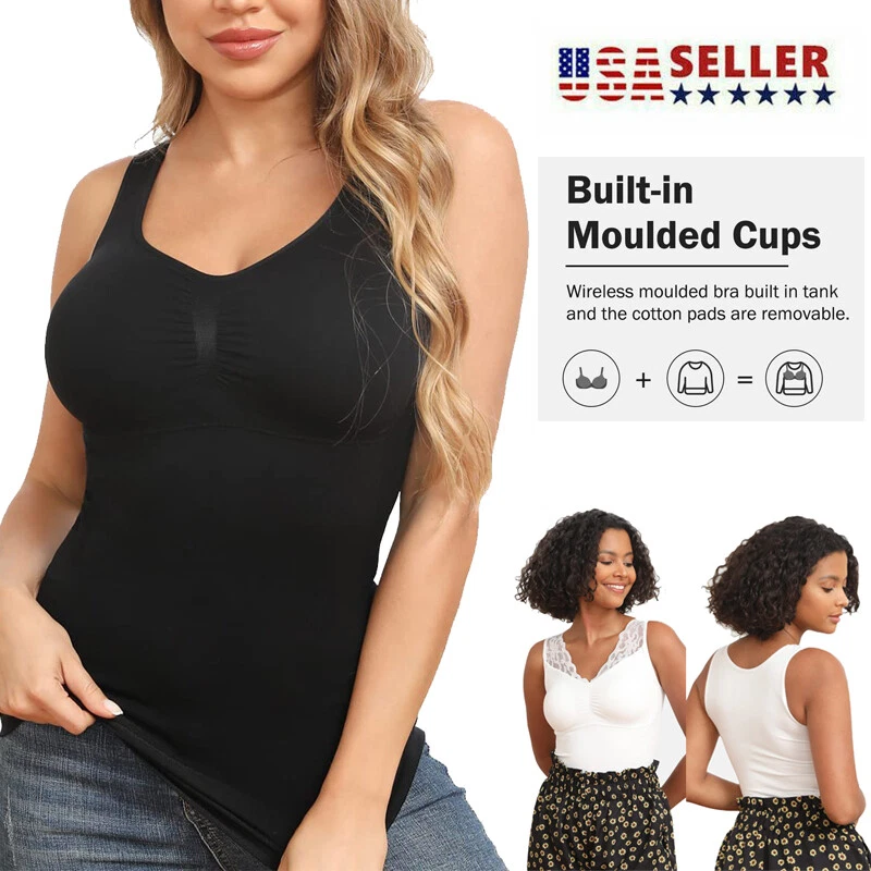 Women Camisoles With Built in Bra Tummy Control Compression Padded Shapewear  Top