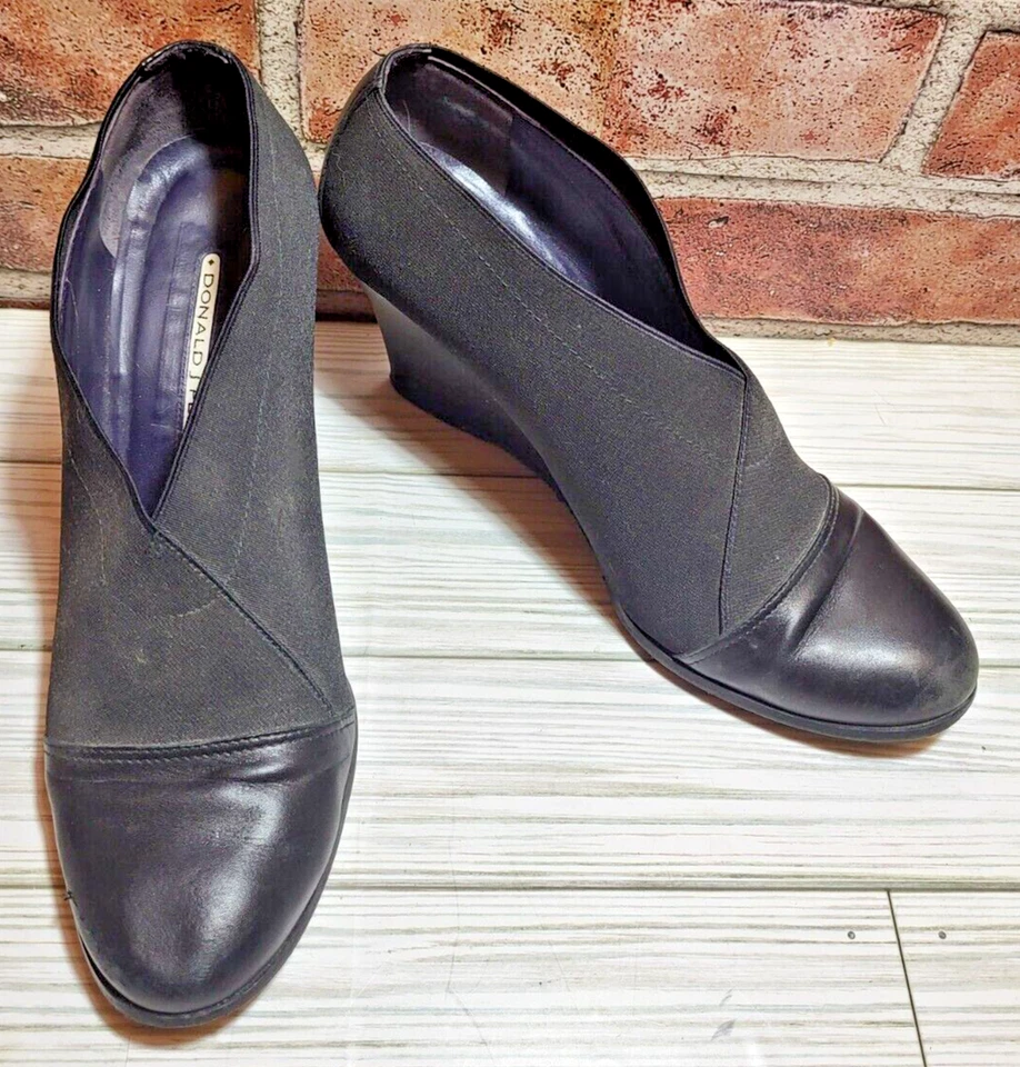 Zapatos Donald J Pliner Mujer Ming Negro Tela y Cuero Tacones con Cuña Talla 7 M Foto 2 de 4