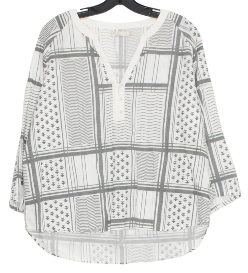 NUEVA Blusa Top PrAna Elena Algodón Orgánico Geométrico Cuadros Tribal Azteca Talla L Foto 3 de 4