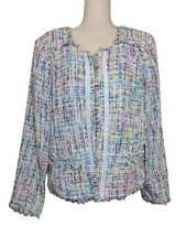 NWT Worthington Womens Blazer Jacket White Textured Woven Tweed Size XXL A224