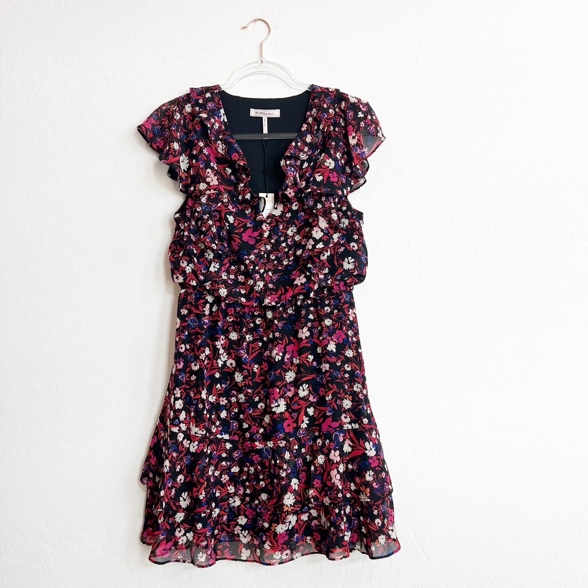 NEW BCBGeneration Women's Ruffle Mini Dress Floral A-Line 6
