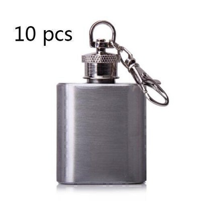1oz Portable Mini Edelstahl Flachmann Outdoor Trinkflasche Flasche Key Chain 10x