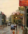 Home decor Rainy street Scene Giclee Art Oil painting printed on canvas L222
