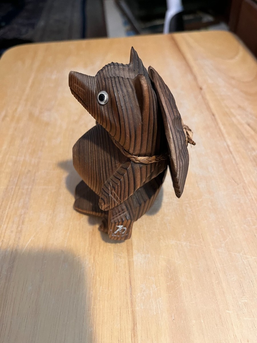 Rare Shou-Sugi-ban Japanese Tanuki Keyaki Wood Raccoon Dog