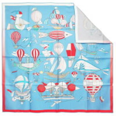HERMES エルメス カレ90 LES FOLIES DU CIEL Hermes Silk 90 Les Folies du Ciel Double Face Scarf Bleu
