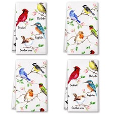 Birds Kitchen Towels Birds On Branch Dish Towels Set of 4 Cardinal Hummingbir...