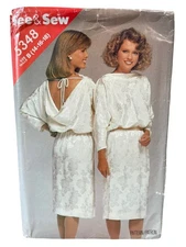 See & Sew 5348 Misses Dress Size B 14-18 1980s Pullover Dress Pattern