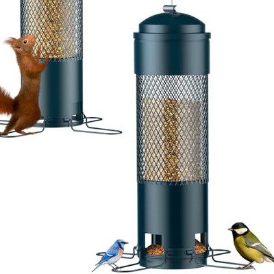 Comederos para pájaros al aire libre, a prueba de ardillas, con perchas Verde