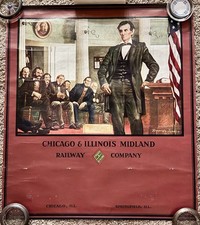 1952 Abraham Lincoln Chicago & Illinois Midland Railway Poster - 25 1/2” x 29”