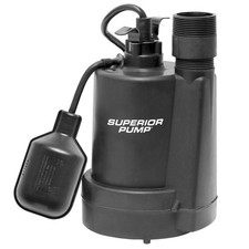 Superior Pump 92330 1/3 HP Thermoplastic Submersible Sump Pump with Tethered ...