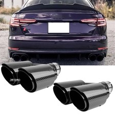 Carbon Fiber Exhaust Tips Muffler Quad 2.5 Inlet Dual 4 Out For Audi A4 B9 S4