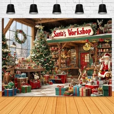 Santa's Workshop Backdrop Toy Shop Gift Christmas Photo Background Photo Party