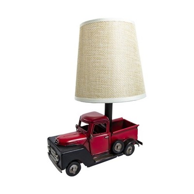 -Unique Rustic Red Vintage Truck USB Table Lamp with Burlap Shade,Cozy Night ...