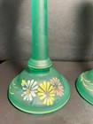 Tiffin Glass Emerald Satin 10" Candlesticks Uranium Glow Handpainted  Set of 2 — photo 6