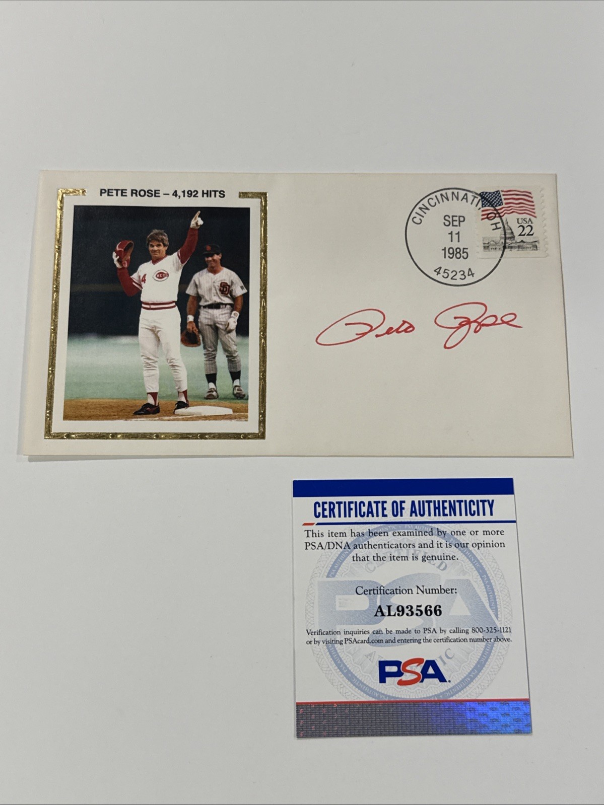 Pete Rose Reds 4,192 Hits Signed Autograph First Day Cover Action PSA DNA