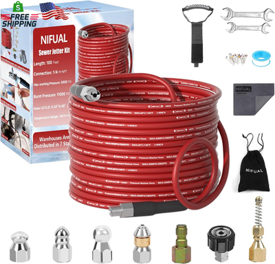 #ad NIFUAL Sewer Jetter Kit for Pressure Washer100Ft 5800PSI Pressure Drain Cleaner $86.19
