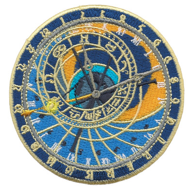 3'' Prague Astronomical Clock Iron on Patch Medieval Zodiac Dial Badge