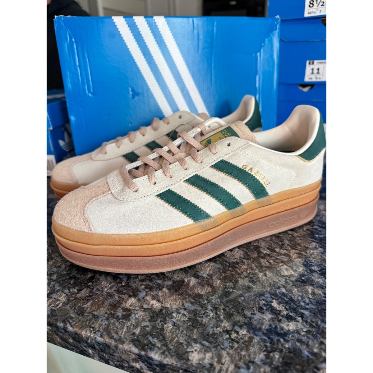 Adidas Gazelle Bold W Cream White Collegiate Green ID7056 Womens
