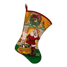 Vintage Santa’s Best Stocking  Santa Clause Fire Place Scene 