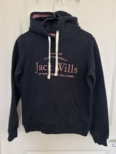 Jack Wills Navy Fleece Hooded Pullover Hoodie with Pink Logo and Drawstring