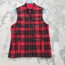 Basic Editions Vest Womens M Red Plaid Fleece...