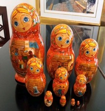 10Pc Russian Matryoshka Folk Art Nesting 8" FOLK ART MZ1614 Signed Made Russia