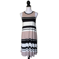 Ann Taylor Loft Brown Black Cream Striped Tie Back Swing Dress Size XS Rayon