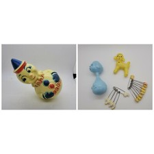 Lot of 5 Hard Plastic Baby Rattle, roly poly toy , lamb and Safety Pins