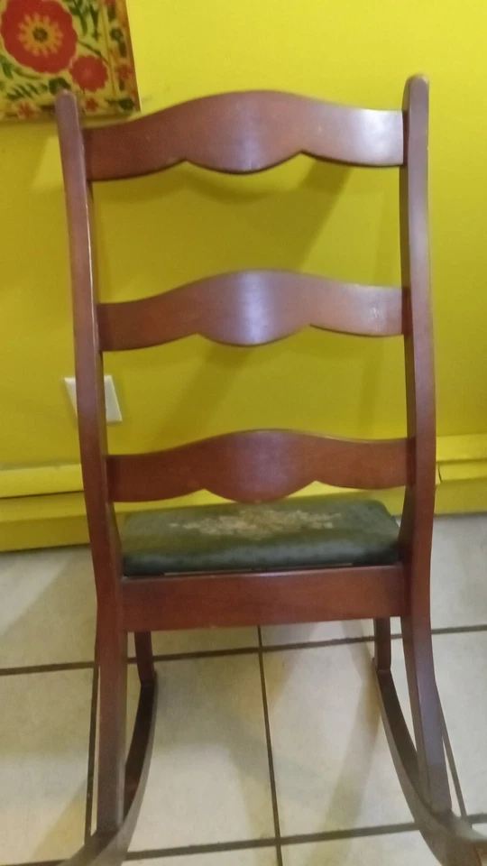 Vintage Nursery/Sewing Rocking Chair Original  Needpoint Rose Embroidered Seat. - Image 3 of 4