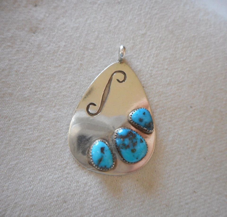 Vintage Sterling Silver Southwest Turquoise Pendant Signed M   RE3632 - Image 2 of 4
