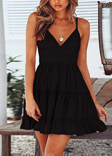 Women Boho Sundress V-Neck Lace Mini Dress Ladies Casual Summer Beach, Very Cute - Picture 30 of 43