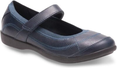 Hush Puppies Reese (Little Kid/ Big Kid) Navy Leather Mary Jane Flat