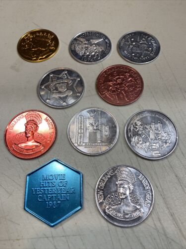 Vintage Lot of 10 Mardi Gras New Orleans Float Coins Doubloons Tokens WORLD #5 - Afbeelding 1 van 9