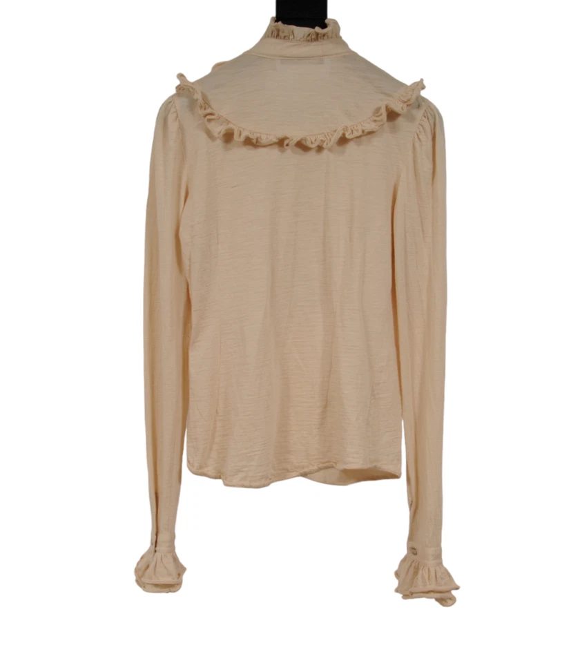 Ralph Lauren Collection Womens Ruffle Pirate Blouse Small Cream Tan Cotton Long - Image 2 of 4