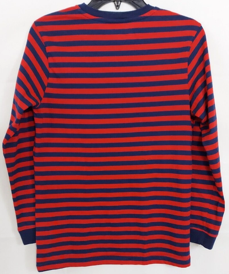 OLD NAVY Boy T-Shirt Size L (14/16) Red & Blue Striped Long Sleeves - Image 2 of 4
