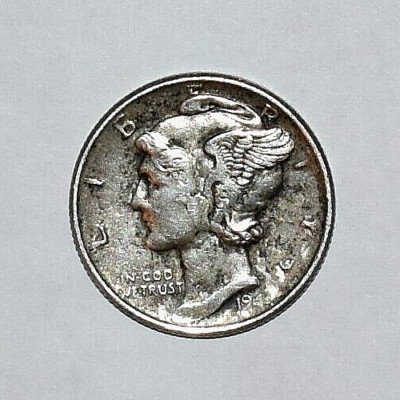 1944 MERCURY DIME 90% SILVER COIN Strike Trough DD Cud Error Rare